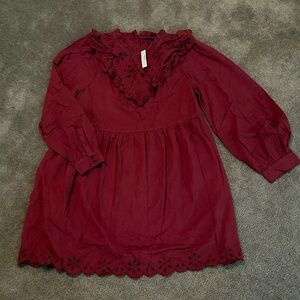 Madewell Burgundy Eyelet-Trimmed Dress